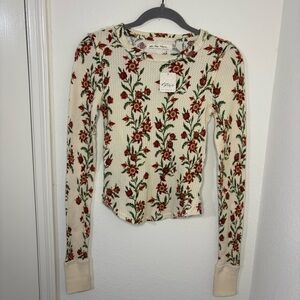 NWT Free People We The Free Pretty Little Thermal Long Sleeve Top Waffle Knit